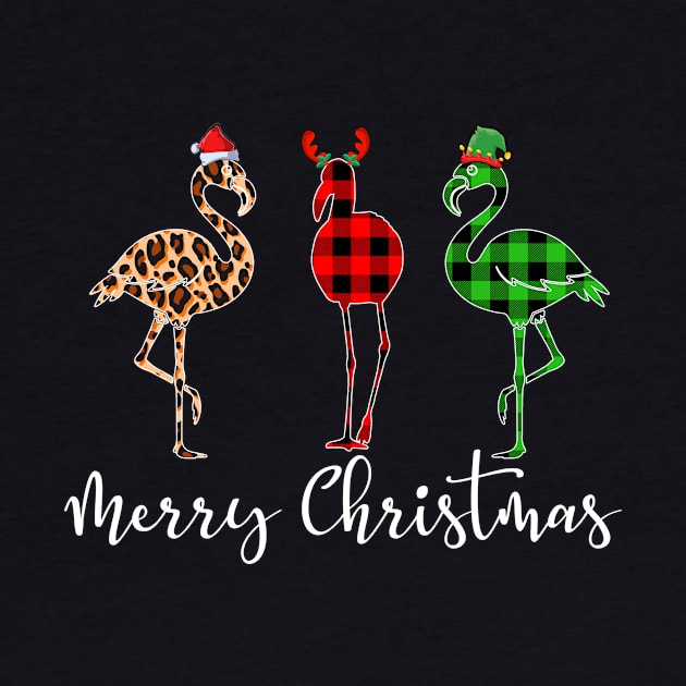 Merry Christmas Leopard Red Green Plaid Flamingo by Dunnhlpp